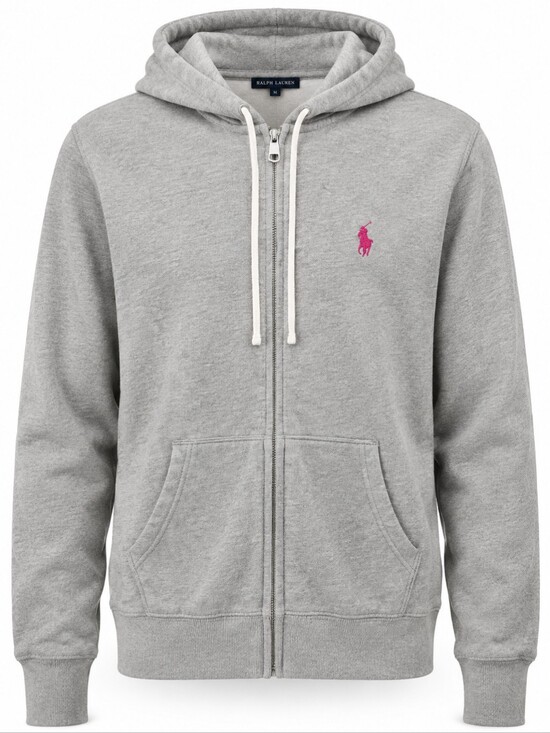 Ralph Lauren Tops - Ralph Lauren Sport Gray Full-Zip Hoodie Pink Pony XL